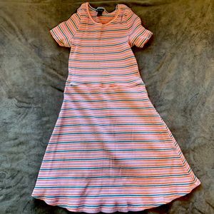 🟥 3/$12! Girl’s rainbow striped ribbed skater dress size L 10-12